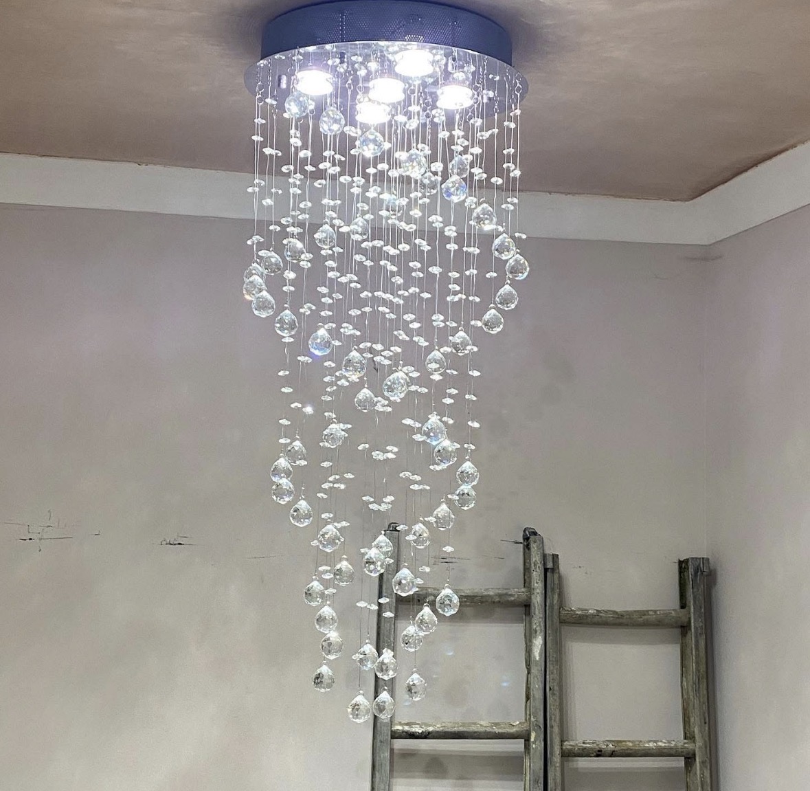 Decorative ceiling lighting installation switched on
